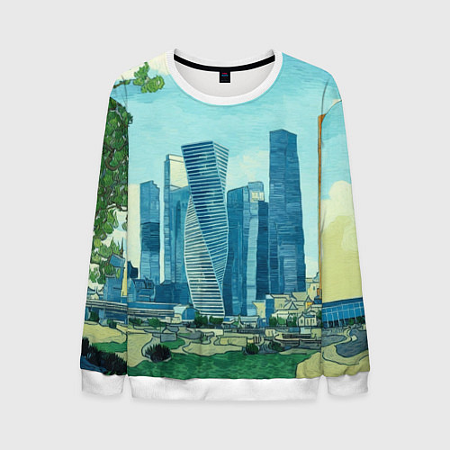 Мужской свитшот Москва-сити Ван Гог / 3D-Белый – фото 1