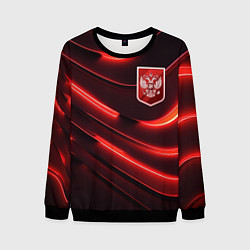 Свитшот мужской Красный неоновый герб России, цвет: 3D-черный