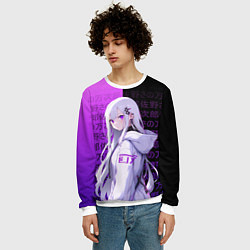 Свитшот мужской Эмилия тан в современности - ре зеро, цвет: 3D-белый — фото 2