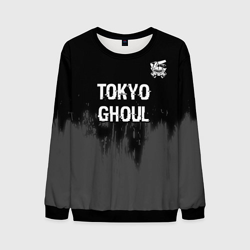 Мужской свитшот Tokyo Ghoul glitch на темном фоне: символ сверху / 3D-Черный – фото 1