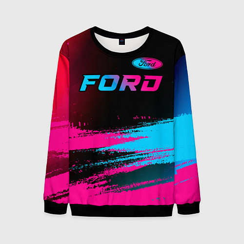 Мужской свитшот Ford - neon gradient: символ сверху / 3D-Черный – фото 1