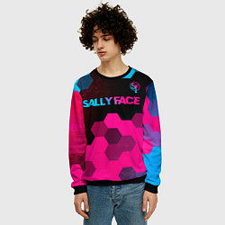 Свитшот мужской Sally Face - neon gradient: символ сверху, цвет: 3D-черный — фото 2