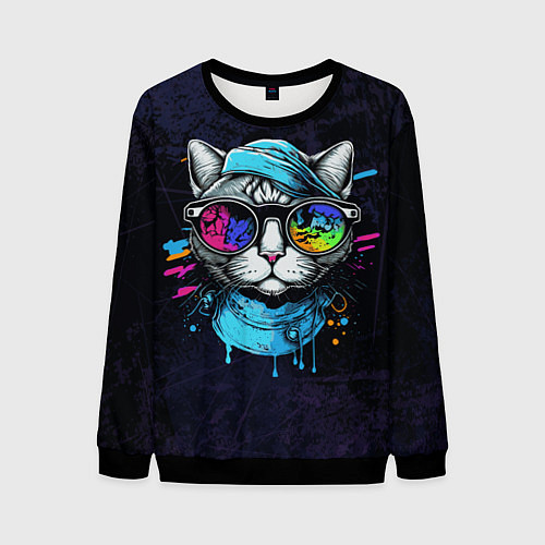 Мужской свитшот Cat color / 3D-Черный – фото 1