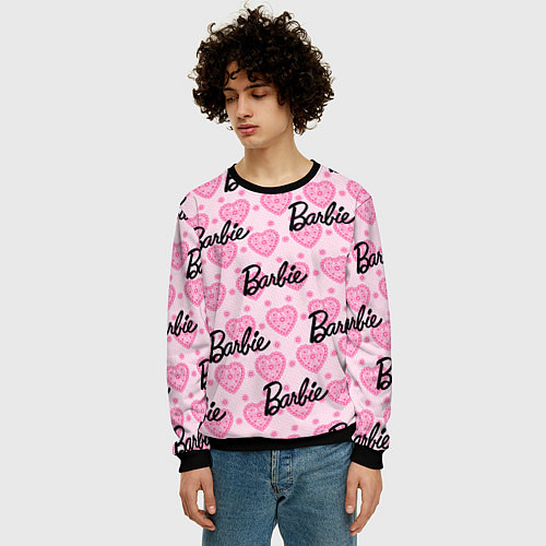 Мужской свитшот Логотип Барби и розовое кружево / 3D-Черный – фото 3
