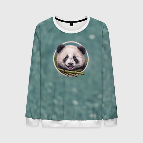Мужской свитшот Милая мордочка панды с бамбуком / 3D-Белый – фото 1