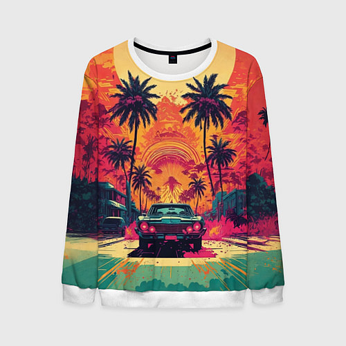 Мужской свитшот Летние путешествие на машине / 3D-Белый – фото 1