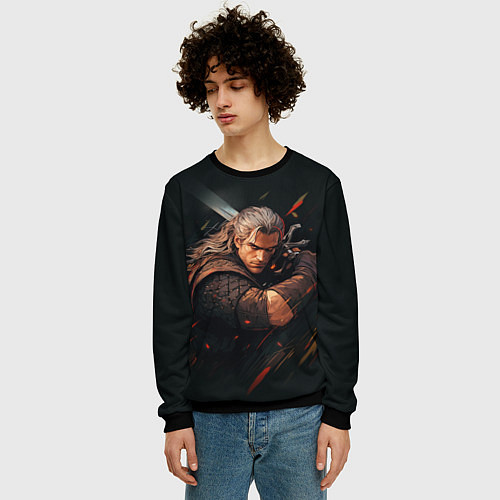 Мужской свитшот Ведьмак Геральт - персонаж / 3D-Черный – фото 3