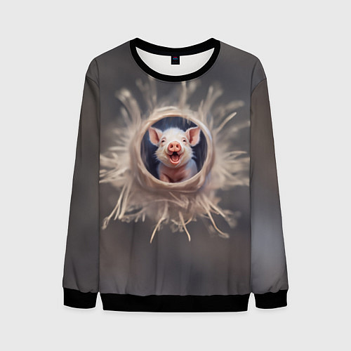 Мужской свитшот Мордочка забавного поросёнка / 3D-Черный – фото 1
