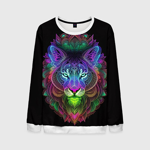 Мужской свитшот Разноцветный неоновый лев / 3D-Белый – фото 1
