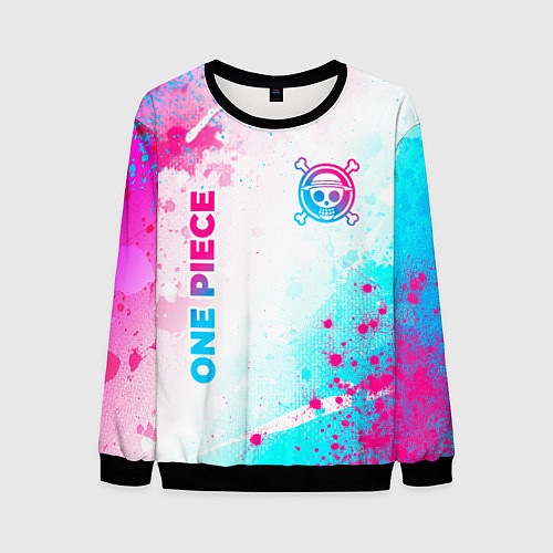 Мужской свитшот One Piece neon gradient style: надпись, символ / 3D-Черный – фото 1