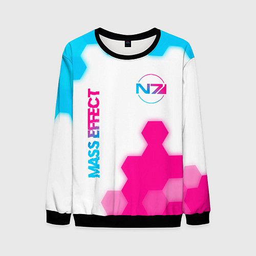 Мужской свитшот Mass Effect neon gradient style: надпись, символ / 3D-Черный – фото 1