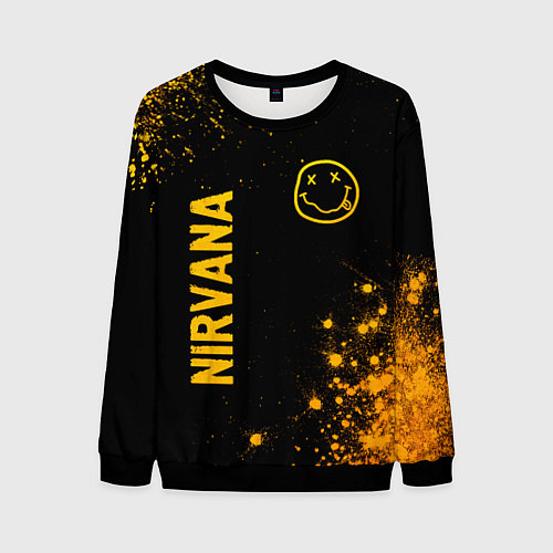 Мужской свитшот Nirvana - gold gradient: надпись, символ / 3D-Черный – фото 1