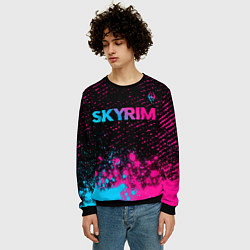 Свитшот мужской Skyrim - neon gradient: символ сверху, цвет: 3D-черный — фото 2