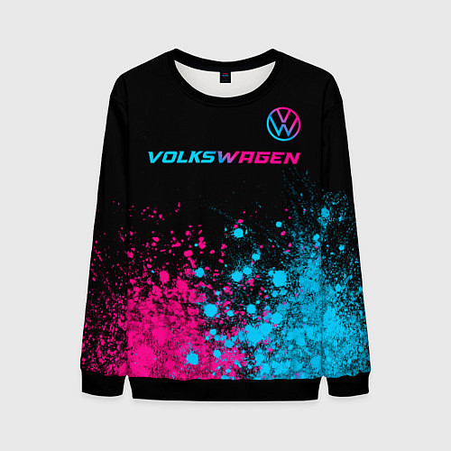 Мужской свитшот Volkswagen - neon gradient: символ сверху / 3D-Черный – фото 1