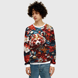 Свитшот мужской Красная панда в цветах, цвет: 3D-белый — фото 2