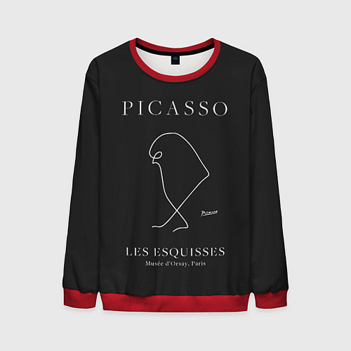 Мужской свитшот Птица на черном - Пабло Пикассо / 3D-Красный – фото 1