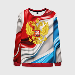 Свитшот мужской Герб России на фоне флага, цвет: 3D-красный
