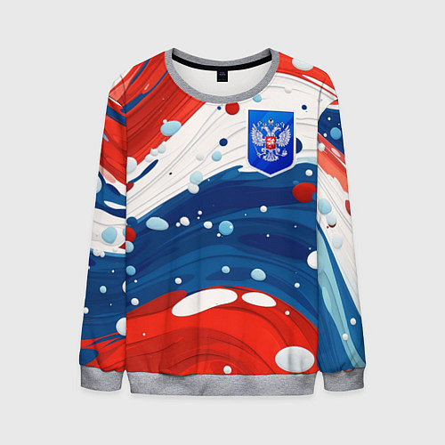 Мужской свитшот Триколор брызги краски и герб РФ / 3D-Меланж – фото 1