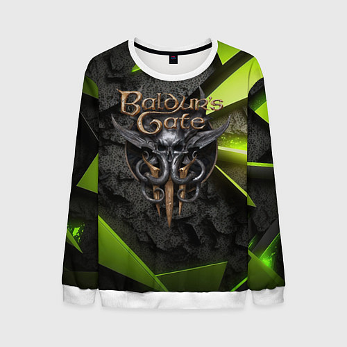 Мужской свитшот Baldurs Gate 3 logo green abstract / 3D-Белый – фото 1