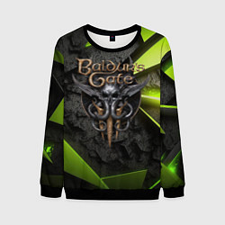 Свитшот мужской Baldurs Gate 3 logo green abstract, цвет: 3D-черный