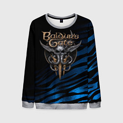 Свитшот мужской Baldurs Gate 3 logo blue geometry, цвет: 3D-меланж