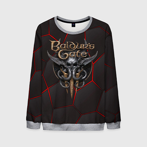 Мужской свитшот Baldurs Gate 3 logo red black geometry / 3D-Меланж – фото 1