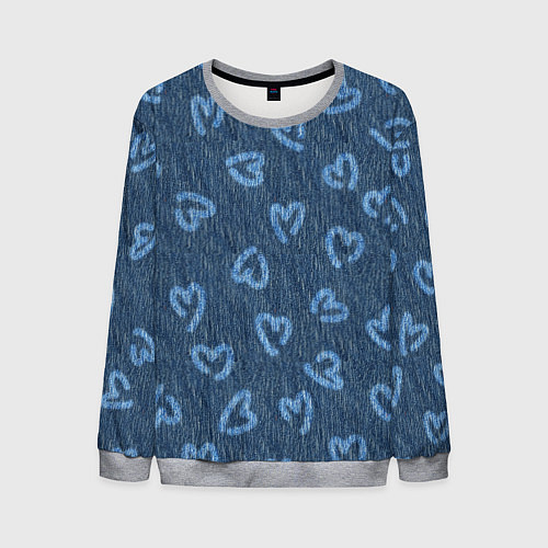 Мужской свитшот Hearts on denim / 3D-Меланж – фото 1