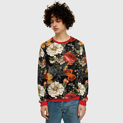 Свитшот мужской Цветочный паттерн на черном, цвет: 3D-красный — фото 2