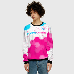 Свитшот мужской Poppy Playtime neon gradient style: символ сверху, цвет: 3D-черный — фото 2