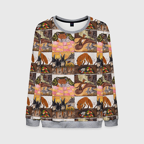 Мужской свитшот Коллаж из рисунков с лисой / 3D-Меланж – фото 1