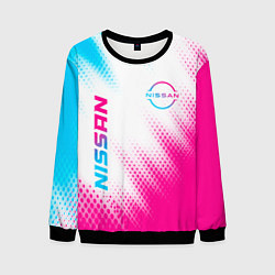 Свитшот мужской Nissan neon gradient style: надпись, символ, цвет: 3D-черный