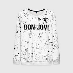 Свитшот мужской Bon Jovi glitch на светлом фоне: символ сверху, цвет: 3D-белый