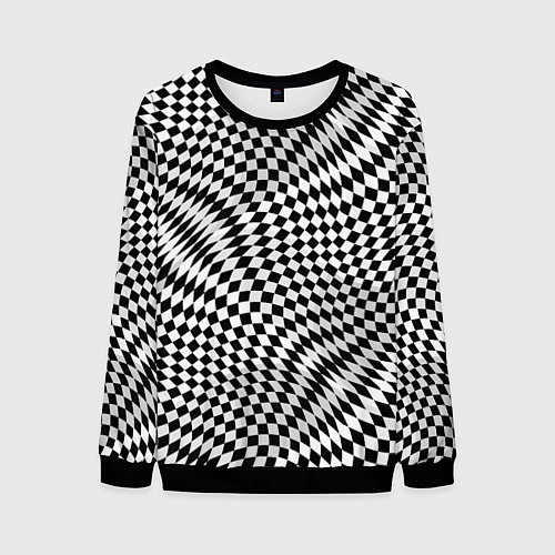 Мужской свитшот Черно-белая шахматная иллюзия / 3D-Черный – фото 1