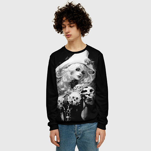 Мужской свитшот Ведьма в белой треуголке / 3D-Черный – фото 3