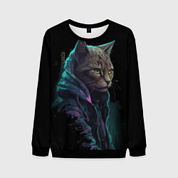 Свитшот мужской Кот киберпанк, цвет: 3D-черный