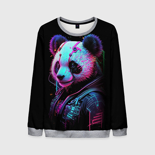 Мужской свитшот Панда в красках киберпанк / 3D-Меланж – фото 1