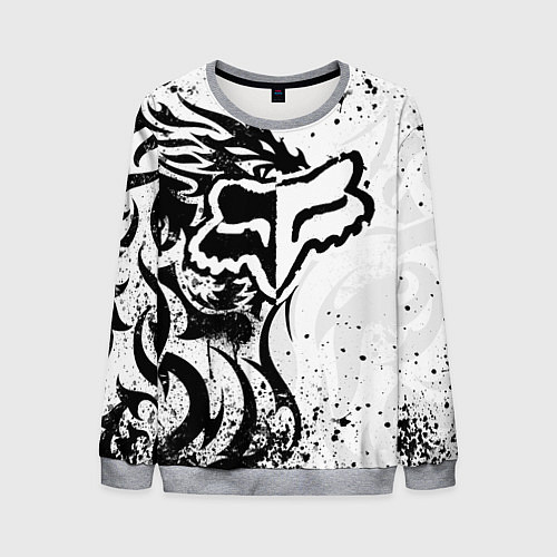 Мужской свитшот Fox motocross - белый дракон / 3D-Меланж – фото 1