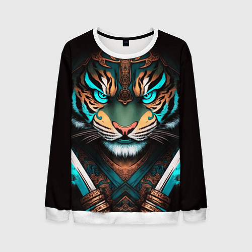 Мужской свитшот Тигр самурай / 3D-Белый – фото 1