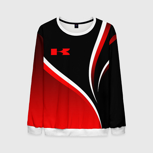 Мужской свитшот Кавасаки - красные волны / 3D-Белый – фото 1