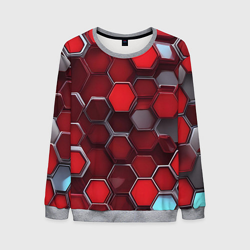 Мужской свитшот Cyber hexagon red / 3D-Меланж – фото 1