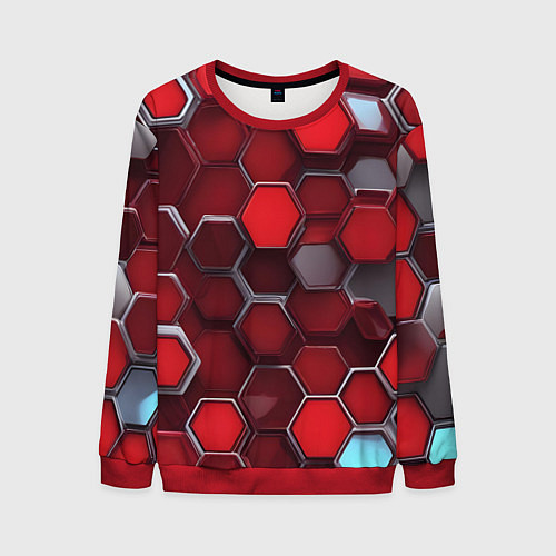 Мужской свитшот Cyber hexagon red / 3D-Красный – фото 1