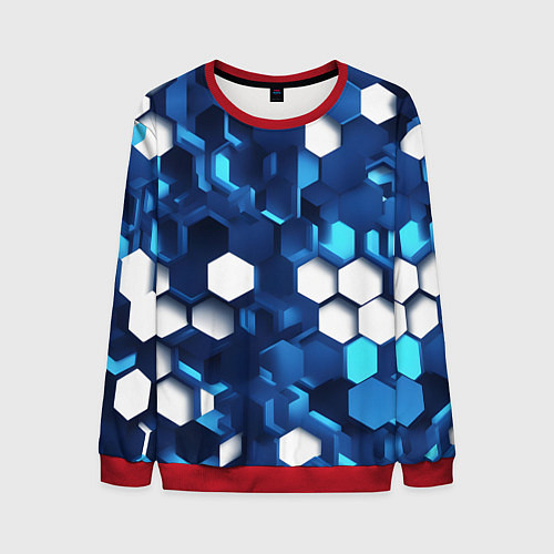 Мужской свитшот Cyber hexagon Blue / 3D-Красный – фото 1