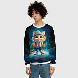 Свитшот мужской Мультяшный котенок на коньках, цвет: 3D-белый — фото 2