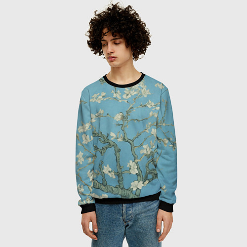 Мужской свитшот Цветущие ветки миндаля - картина ван Гога / 3D-Черный – фото 3