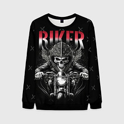 Свитшот мужской Скелет байкера на мотоцикле, цвет: 3D-черный