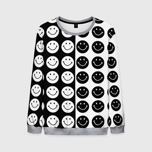 Мужской свитшот Smiley black and white / 3D-Меланж – фото 1