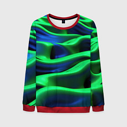 Свитшот мужской Зеленые неоновые волны, цвет: 3D-красный