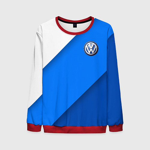 Мужской свитшот Volkswagen - голубые линии / 3D-Красный – фото 1