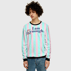 Свитшот мужской I am Kenough - фраза и костюм Кена в полоску, цвет: 3D-черный — фото 2