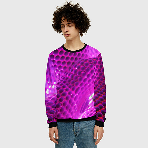 Мужской свитшот Розовые объемные соты / 3D-Черный – фото 3